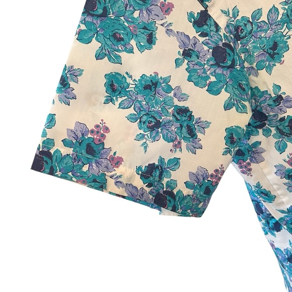 Vintage 90s floral print button down short sleeve shirt white blue M - Picture 9 of 16